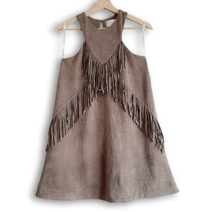 J.O.A. Los Angeles Micro-Suede Sleeveless Western Fringed Mini Dress Sz XS
